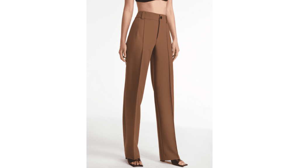 Tailored high-waisted pleat front straight-leg trousers in solid color