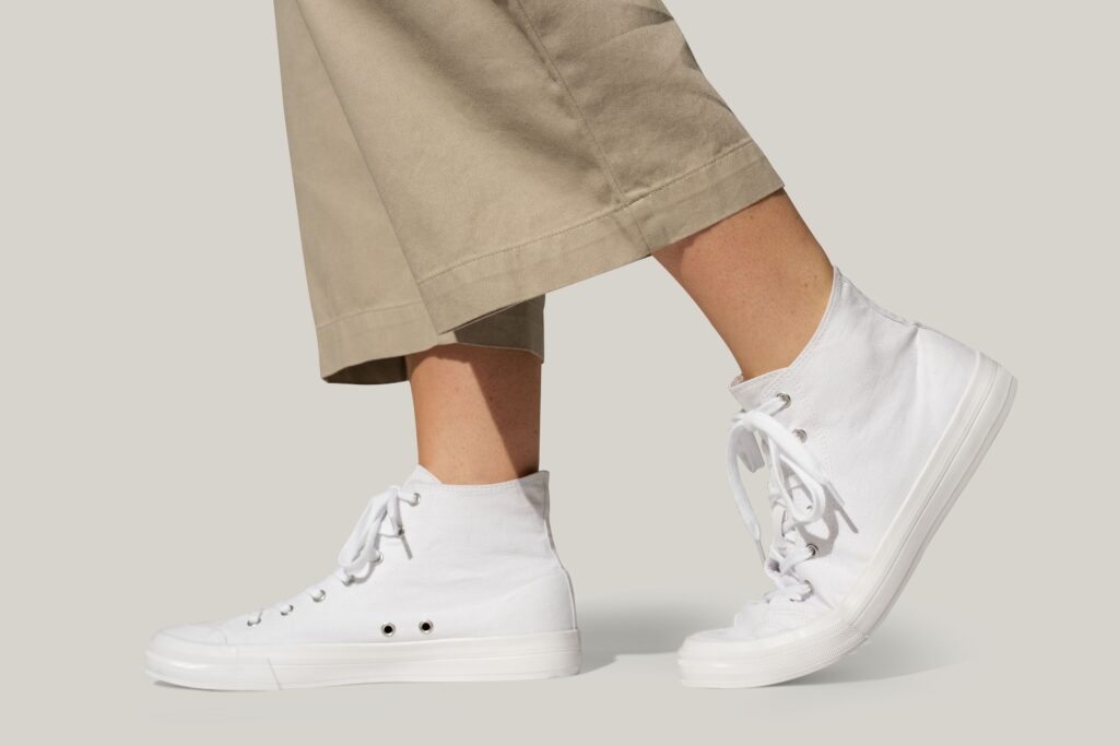 Basic white sneakers unisex streetwear fashion shoot