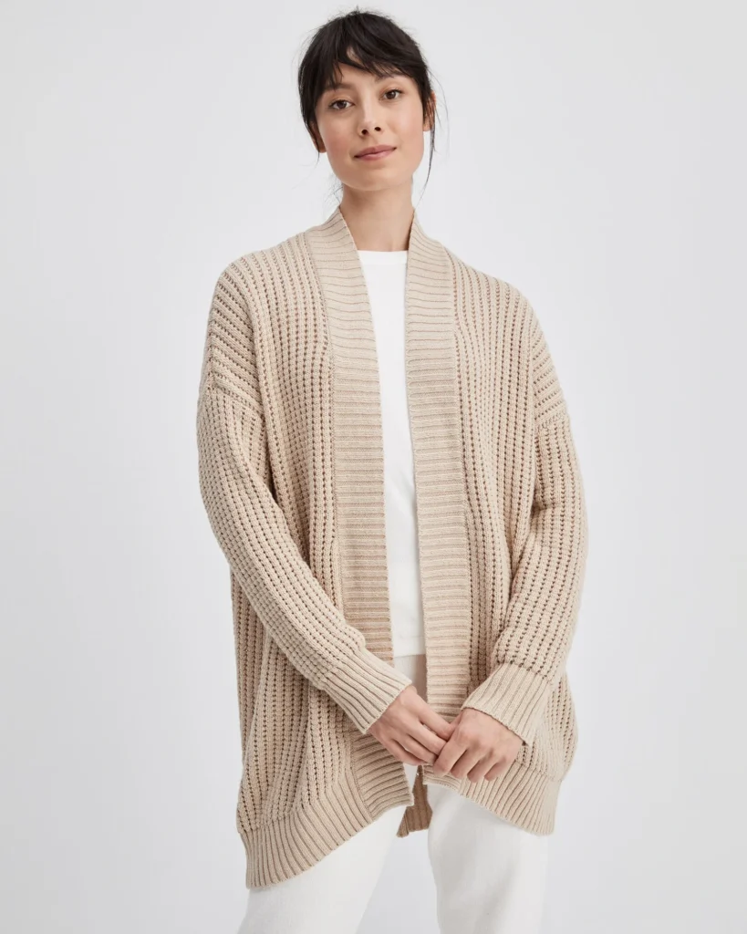 An image of a maternity organic cotton cocoon cardigan.