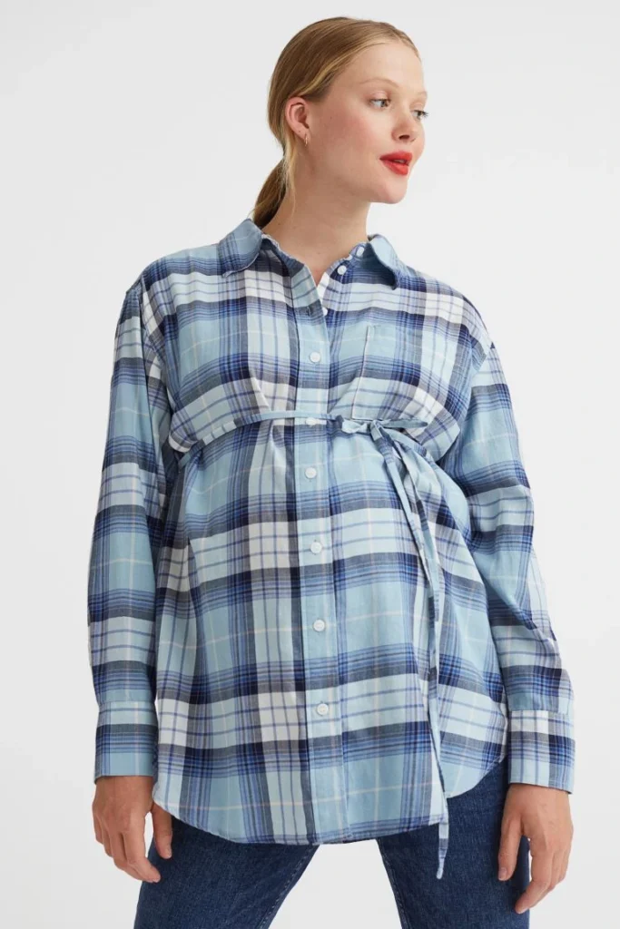 maternity MAMA cotton flannel blue stripped shirt