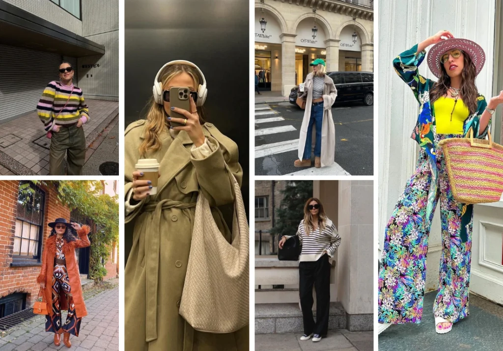 Collage of minimalist and maximalist fashion women
