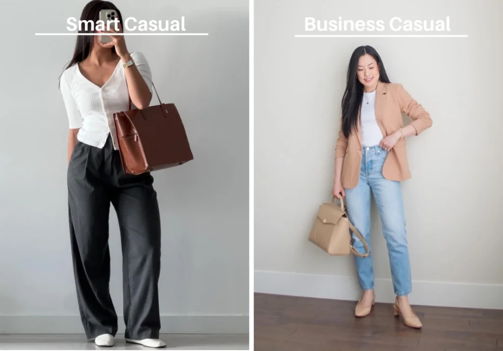 two women showcasing the essence of business casual and smart casual outfits