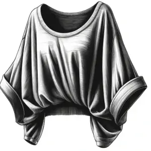 A refined black and white sketch of a Dolman sleeve top, highlighting its flowing silhouette and relaxed fit with enhanced depth, detail, softened edges, and adjusted contrast.
