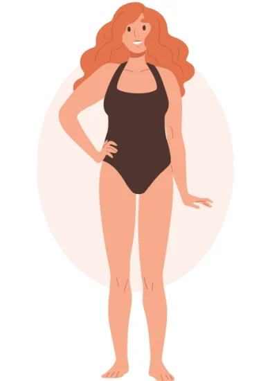 Illustration of a woman with a round body type encircled to highlight her form, symbolizing the guide on how to dress for round body type.