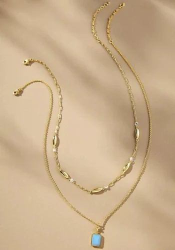 Dual Stone Pendant Necklace Set